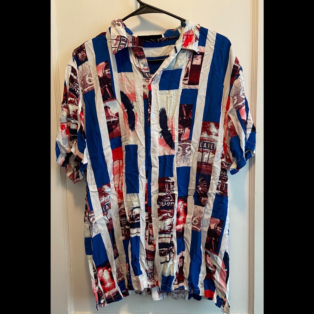 No Boundaries Red, White, & Blue Americana Hawaiian Shirt